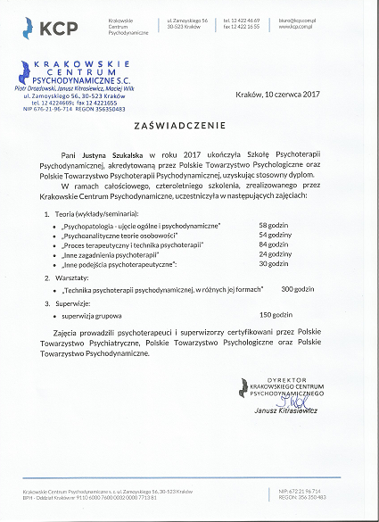 kwalifikacje - justyna szukalska